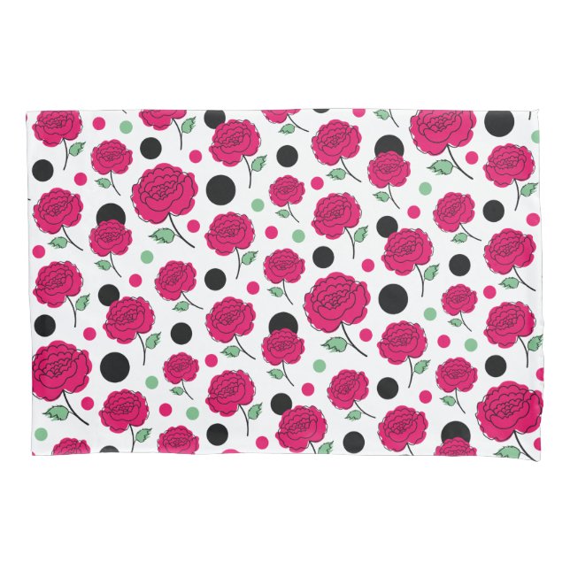 Funda De Cojín Rosa Verde Vino Estampado De Lunares Moderno   (Anverso)