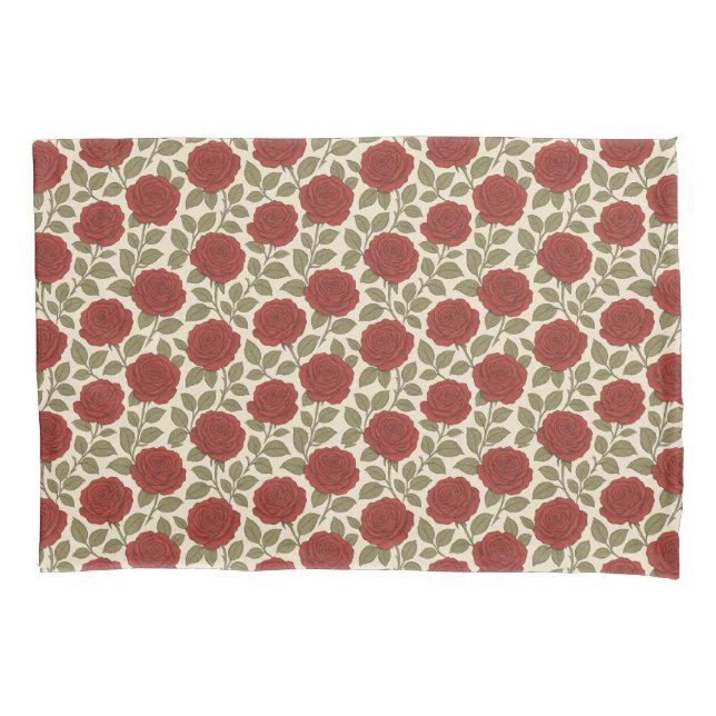 Funda De Cojín Rosa Victoriano Jardín Rojo Floral Patrón (Anverso)