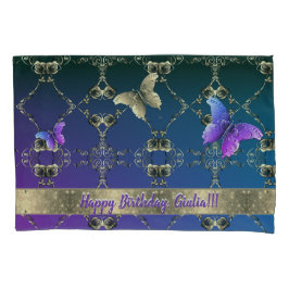 Funda De Cojín Rosa y mariposa malva azul morado