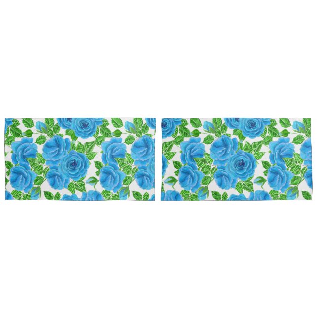 Funda De Cojín Rosas azules acuarela patrón transparente (Anverso - Set)