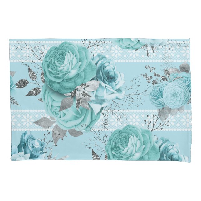 Funda De Cojín Rosas azules con encaje (Anverso)