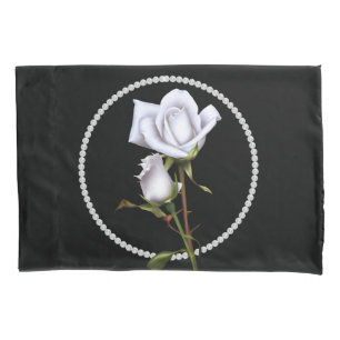 Funda De Cojín Rosas Blancas Románticas Glam Floral Elegante Negr