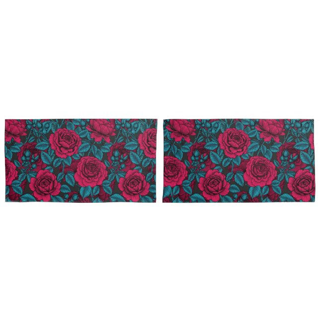 Funda De Cojín Rosas en rojo y azul (Anverso - Set)