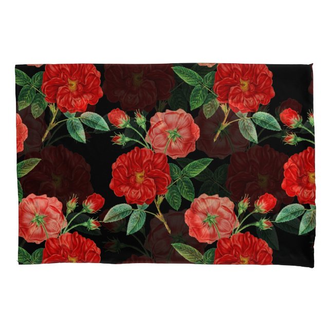 Funda De Cojín Rosas Rojas, Fondo Negro, (Anverso)