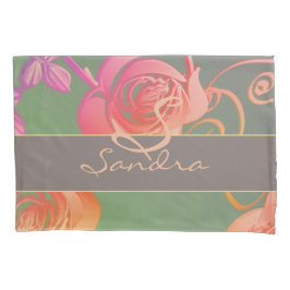 Funda De Cojín Rosas románticos Monograma Pillowcase