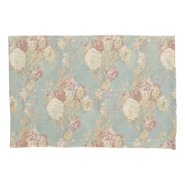 Funda De Cojín Rosas rosadas blancas sonrojadas sobre fondo azul (Anverso)
