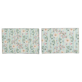 Funda De Cojín Rosas rosadas Rayas azules y blancas