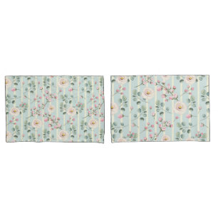 Funda De Cojín Rosas rosadas Rayas azules y blancas