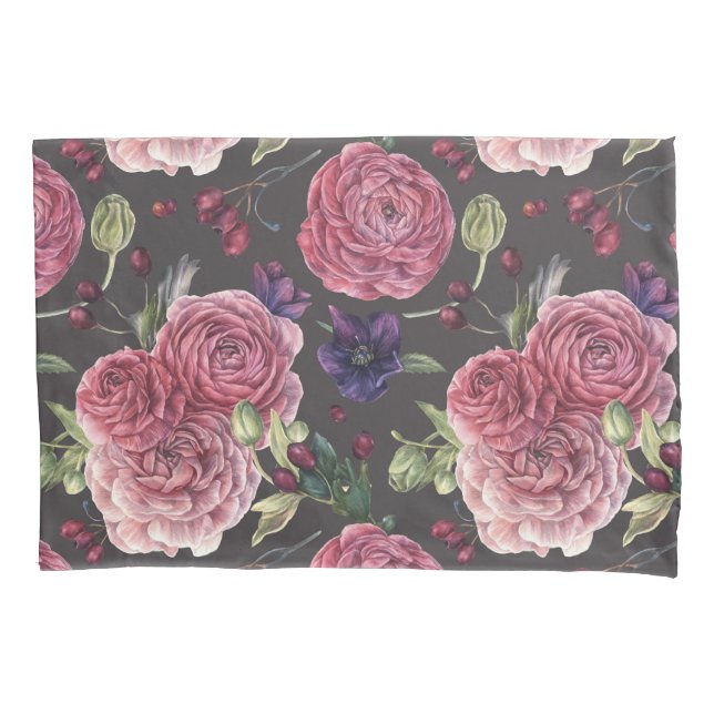 Funda De Cojín Rosas rosados románticos en modelo gris (Anverso)