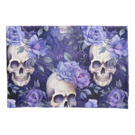 Funda De Cojín Rosas violetas con calaveras