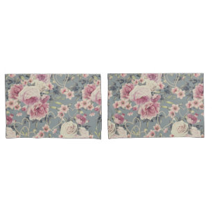 Funda De Cojín Roses rosados y corazones de la Perla patrón gris