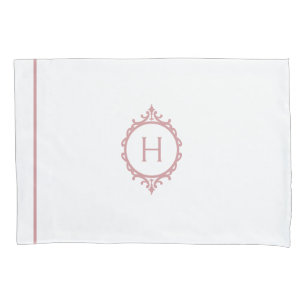 Funda De Cojín Rubor rosa Chelsea y Monogramo Blanco