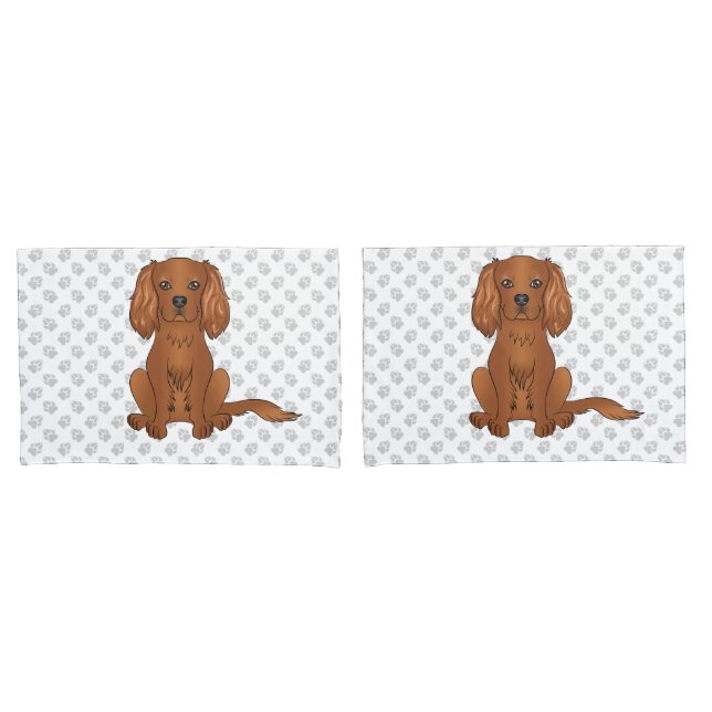 Funda De Cojín Ruby Cavalier King Charles Spaniel y Paws (Anverso - Set)