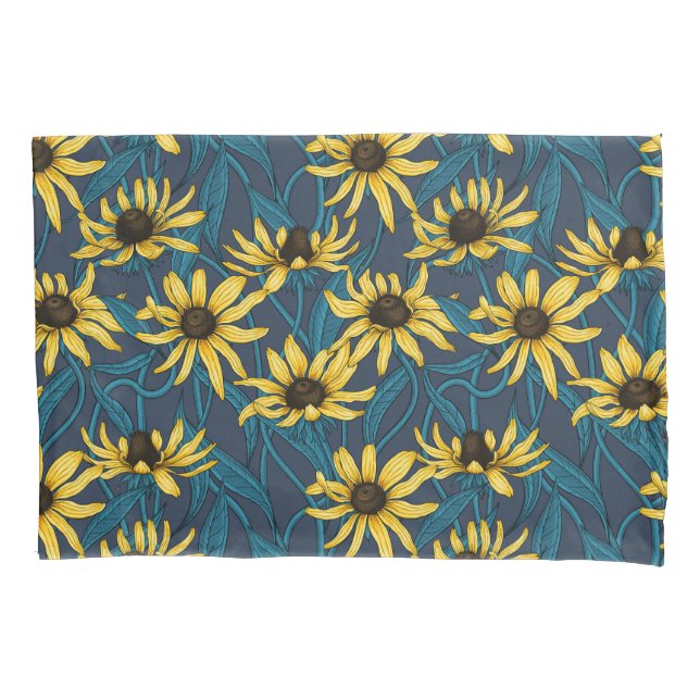 Funda De Cojín Rudbekia amarilla en la marina (Anverso-izquierdo)