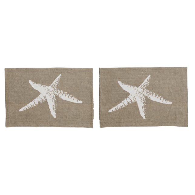 Funda De Cojín Rustic Beach White Starfish & Faux Burlap (Anverso - Set)