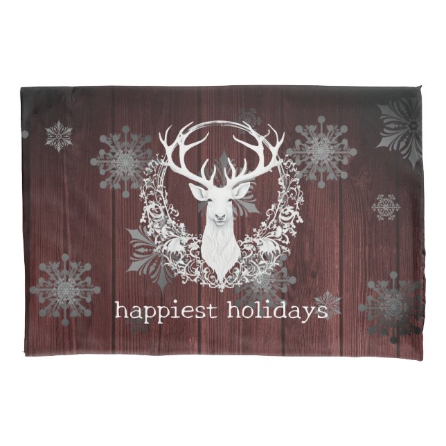 Funda De Cojín Rústica acuarela de reno blanco | Roja (Anverso)