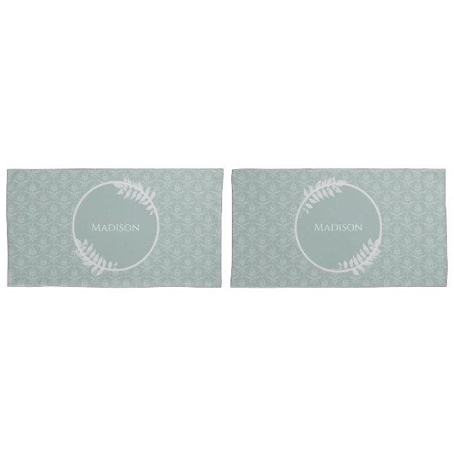 Funda De Cojín Sage Green Elegant Damask (Anverso - Set)