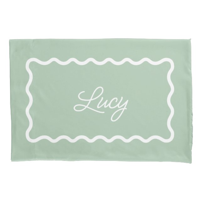 Funda De Cojín Sage Green Wavy Scallop Frame Monogram (Anverso)