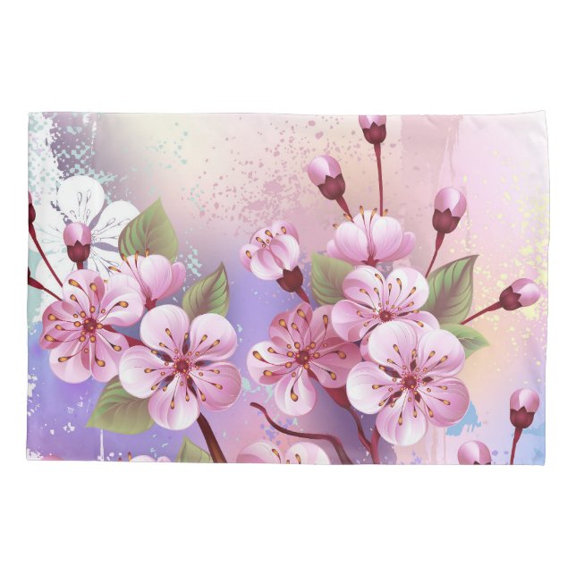 Funda De Cojín Sakura rosa sobre fondo de pintura (Reverso-Izquierdo)