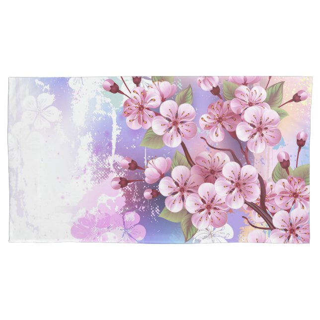 Funda De Cojín Sakura rosa sobre fondo de pintura (Anverso)