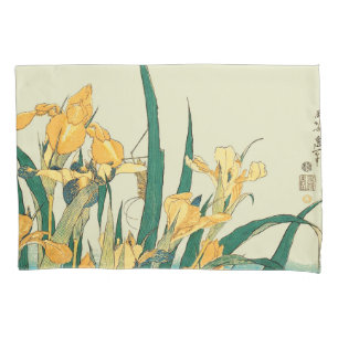 Funda De Cojín Saltamontes Hokusai y el iris Japón