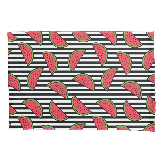 Funda De Cojín Sandía en modelo negro y blanco de las rayas (Anverso-izquierdo)