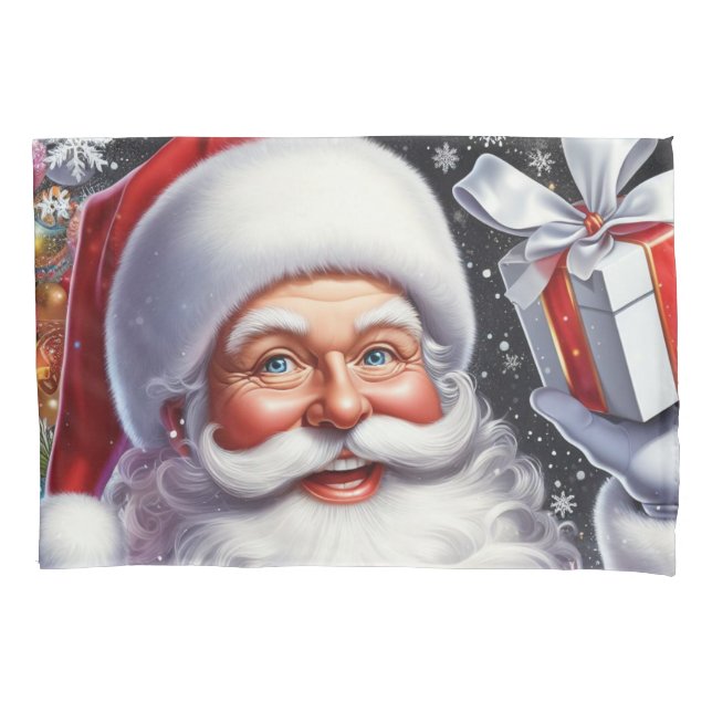 Funda De Cojín Santa clásico con regalo y adornos (Anverso)
