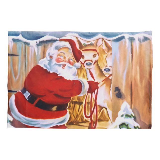 Funda De Cojín Santa Claus trae sus renos (Reverso)