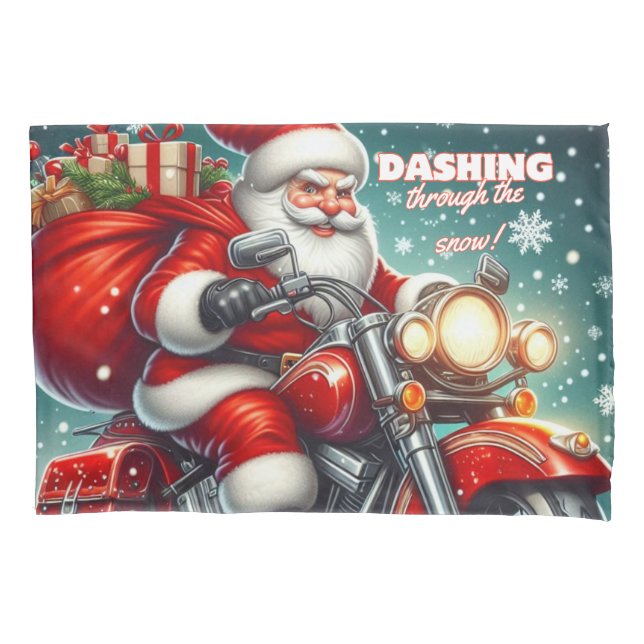 Funda De Cojín Santa en motocicleta (Anverso)