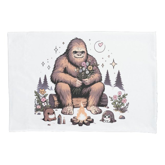 Funda De Cojín Sasquatch sosteniendo flores (Anverso)