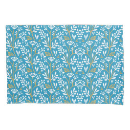 Funda De Cojín Seamless Floral Pattern: White and Gold on Blue