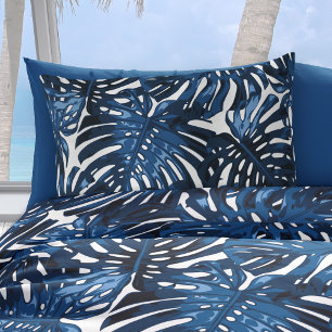 Funda De Cojín Selva blanca azul de la Marina Tropical