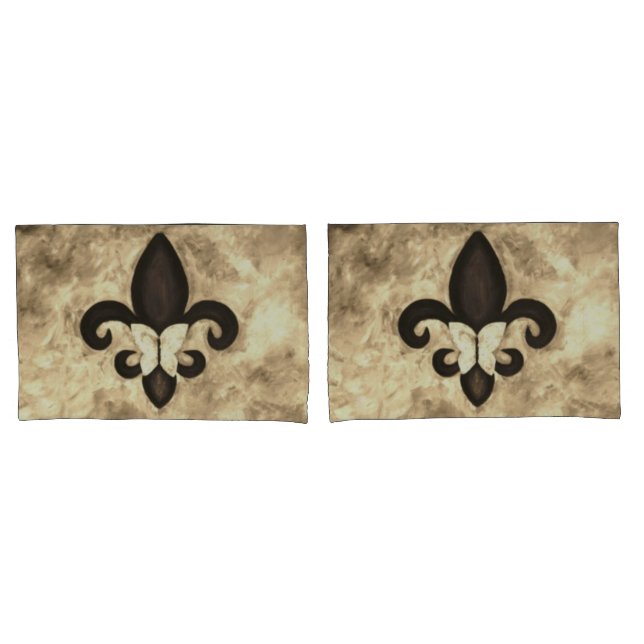 Funda De Cojín Sepia Butterfleur | Tan Mariposa en la Flor de Lis (Anverso - Set)