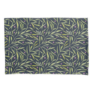 Funda De Cojín Serenas Hojas Verdes Enredaderas con Flores Rosada