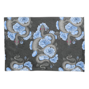 Funda De Cojín Serpientes y rosas azules