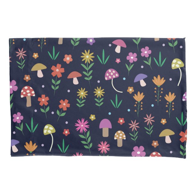 Funda De Cojín Setas De Toadstool Con Flores Brillantes (Anverso)