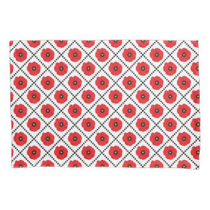Funda De Cojín Shabby Chic Rojo, Amapolas Florales Negras y Blanc