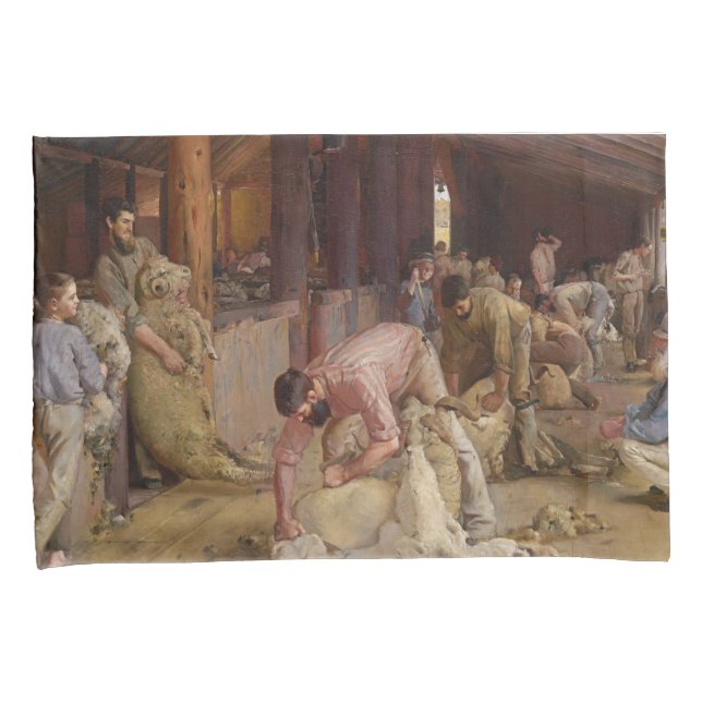Funda De Cojín Shearing the Rams (Arte Australiano) (Tom Roberts) (Anverso-Derecho)