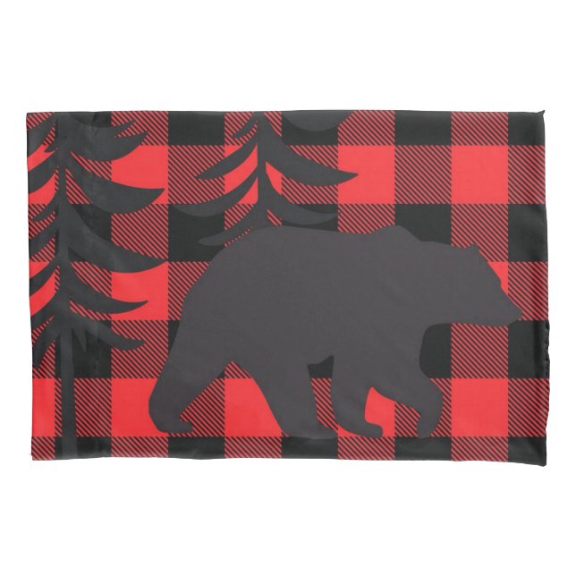 Funda De Cojín Silhouette de oso negro trenzado rojo (Anverso)