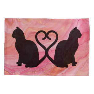 Funda De Cojín Silhouette romántica de pareja gata en rosa