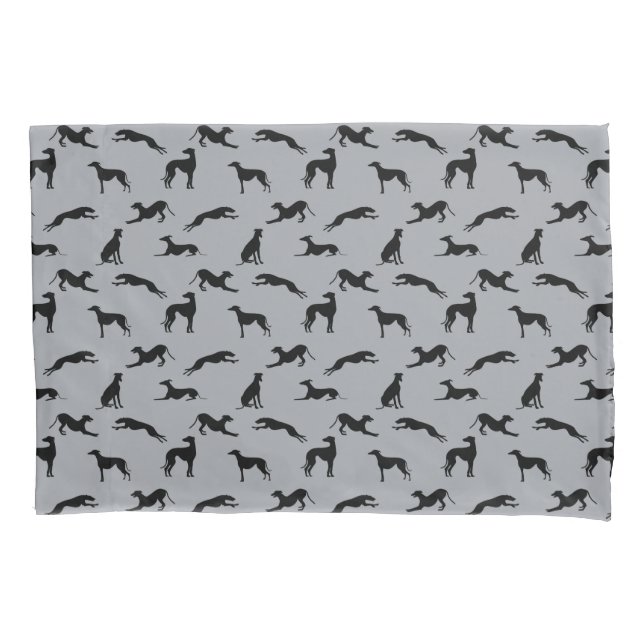 Funda De Cojín Siluetas de Greyhound reversibles en gris (Anverso)