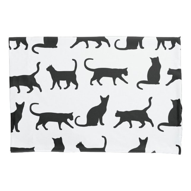 Funda De Cojín Siluetas de moda y blanco del gato negro (Anverso)