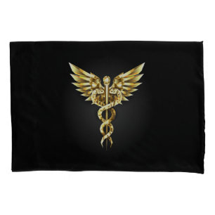 Funda De Cojín Símbolo Caduceo Poligonal Dorado