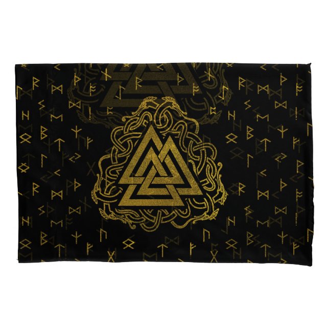 Funda De Cojín Símbolo de Valknut del oro en modelo de las runas (Anverso)