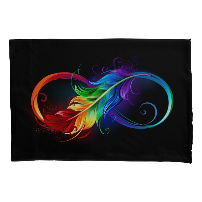 Funda De Cojín Símbolo infinito con pluma arco iris (Anverso)