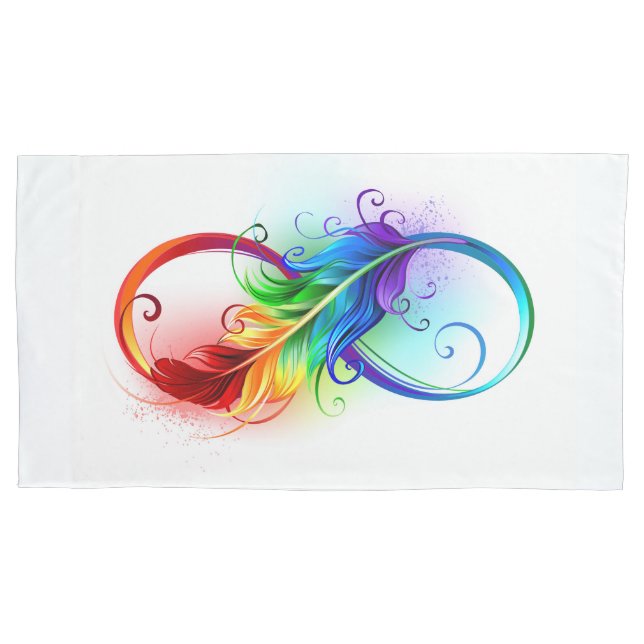 Funda De Cojín Símbolo infinito con plumas arcoiris (Anverso)