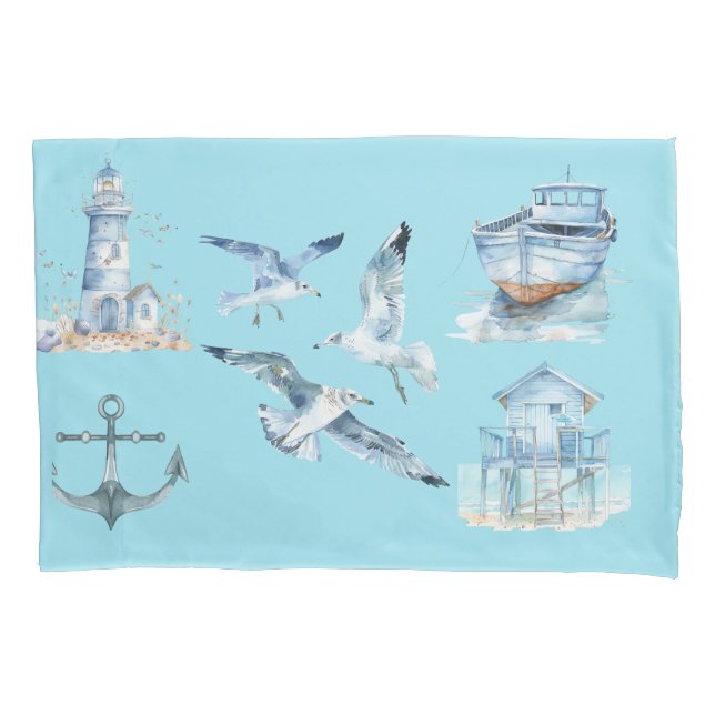 Funda De Cojín Sinfonía costera en azul pastel (Anverso-izquierdo)