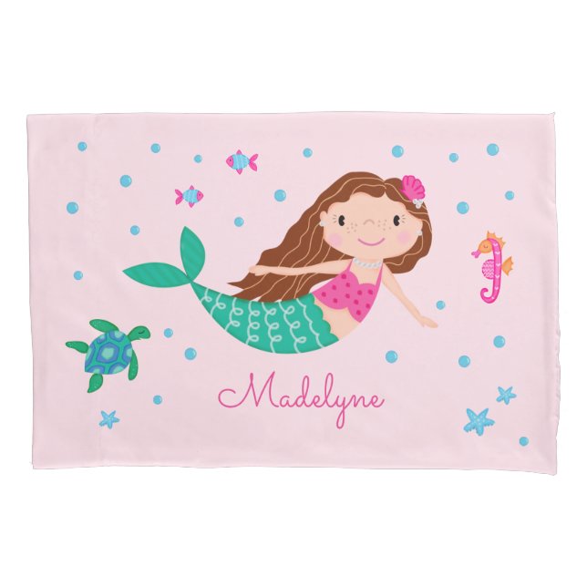 Funda De Cojín Sirena Bajo El Mar Rosa Personalizado (Anverso)