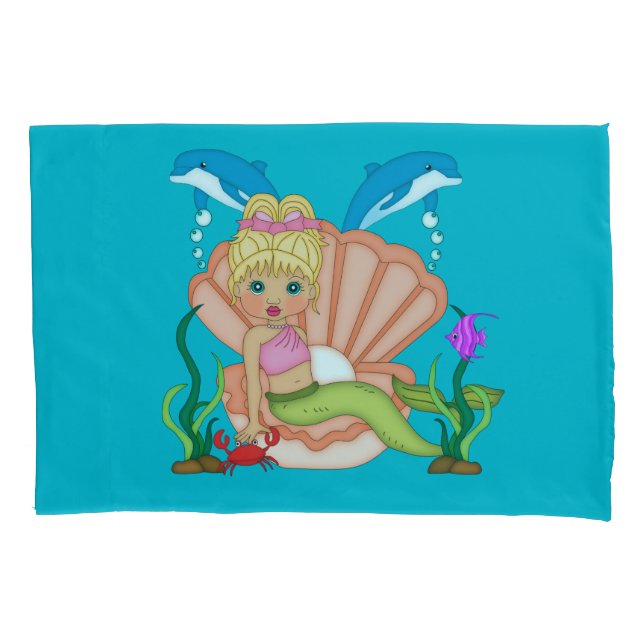 Funda De Cojín Sirena y delfín azules del mar (Anverso)