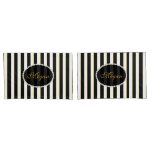 Funda De Cojín Sistema rayado negro elegante del caso del